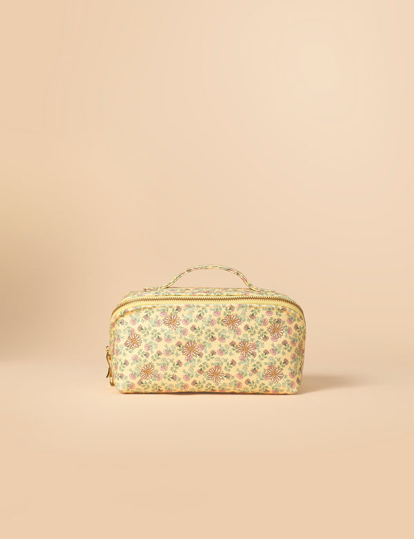 Elizabeth Scarlett Yellow Floral Daisey Embroidered Open Flat Make Up Bag