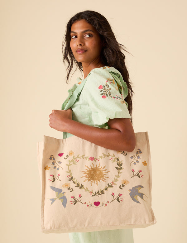 Elizabeth Scarlett Floral Printed Canvas Tote Bag