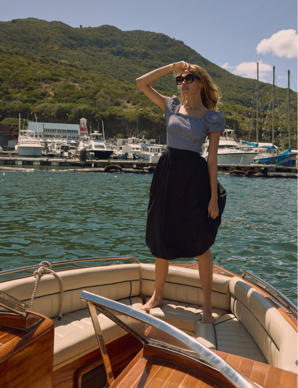 Black Bubble Hem Midi Skirt