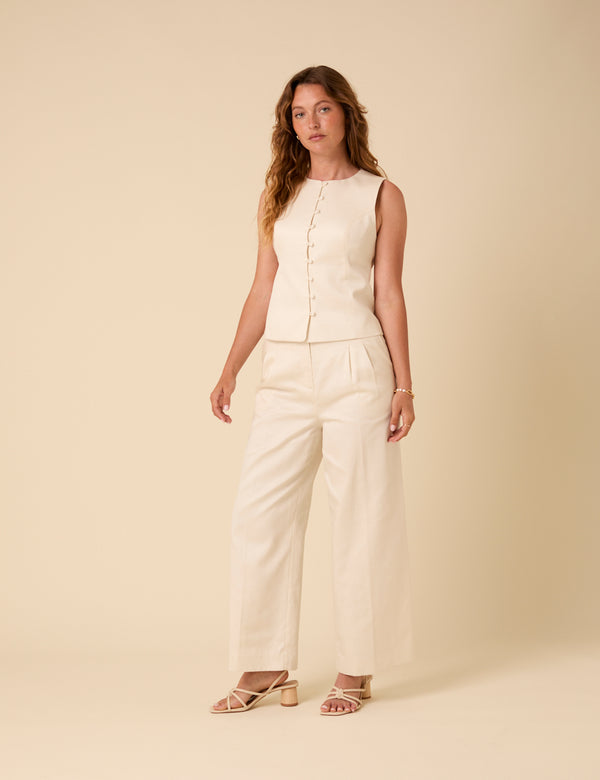 White Tailored Wide Leg Trousers
