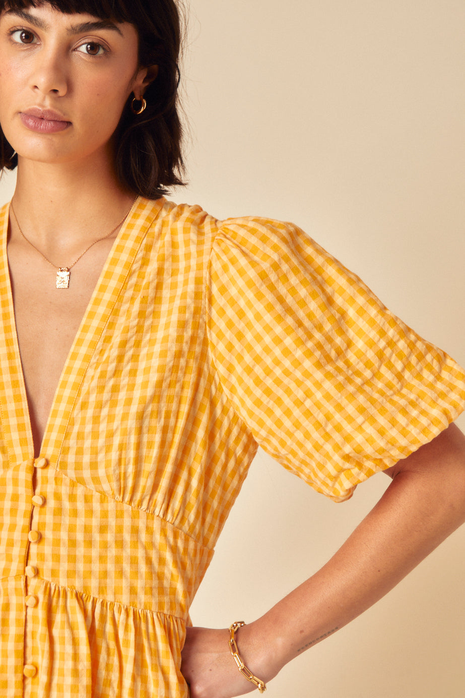 Yellow Gingham Starlight Mini Dress