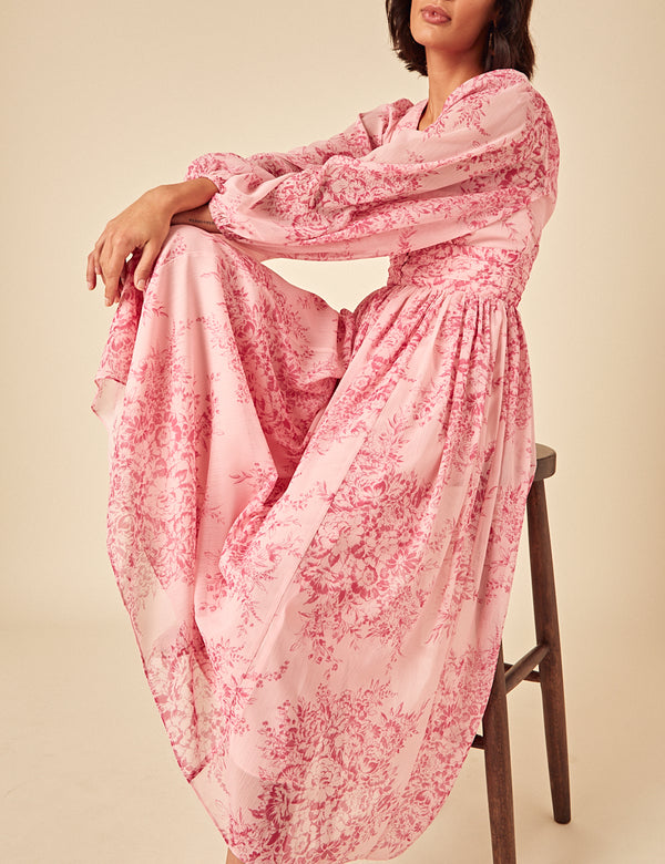 Pink Floral Anya Midi Dress