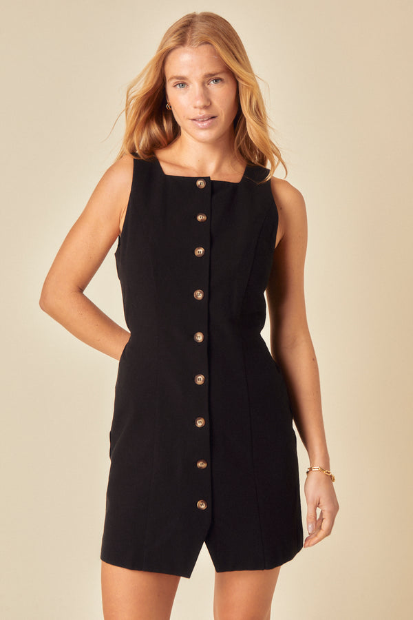 Black Linen-blend Tailored Peri Mini Dress