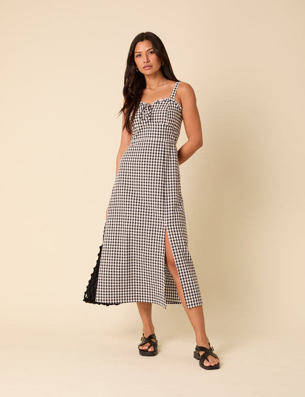 Black Gingham Lucia Midi Dress