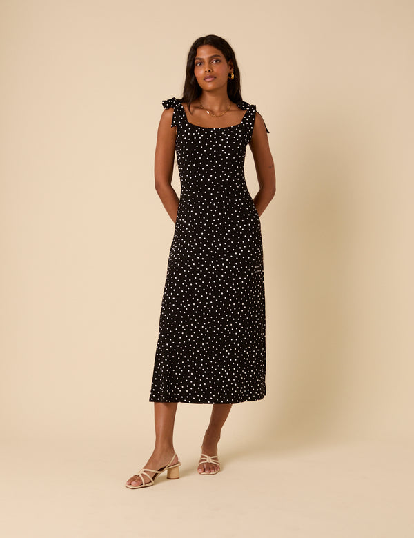 Black Polka Dot Adrian Midi Dress