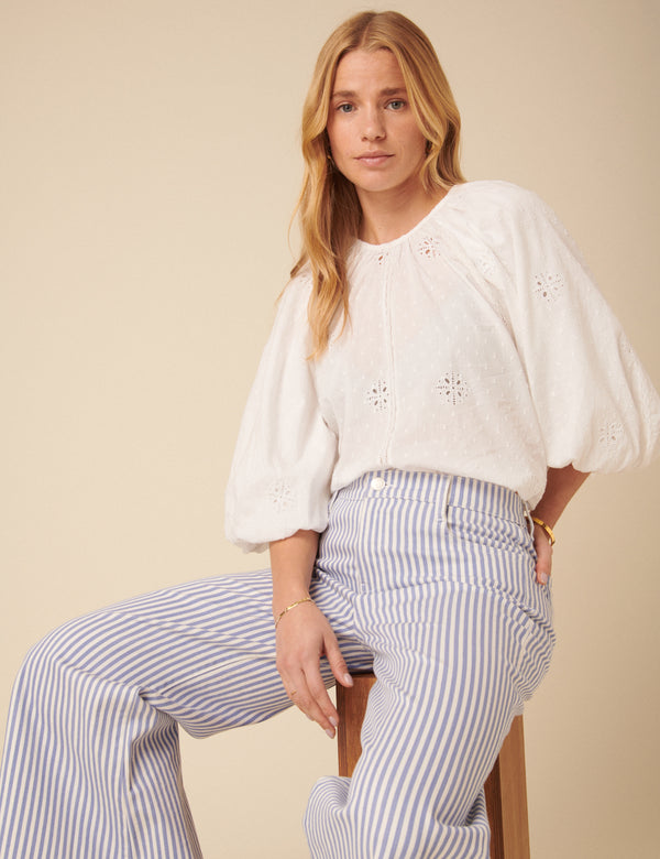 Blue Pinstripe Palazzo Jeans