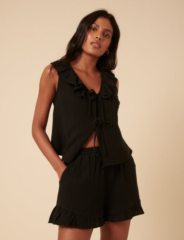 Black Ruffle Shorts