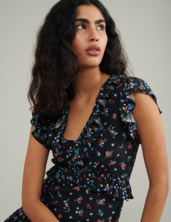 Black Floral Suvi Midi Dress