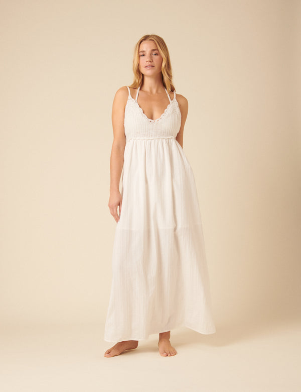 White Mock Crochet Midi Dress