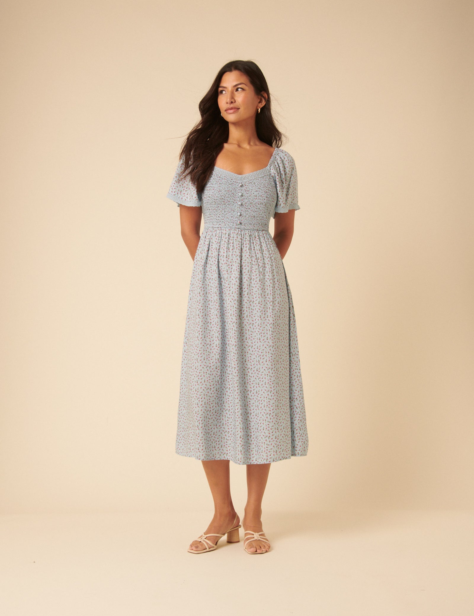 Blue Ditsy Floral Mia Midi Dress