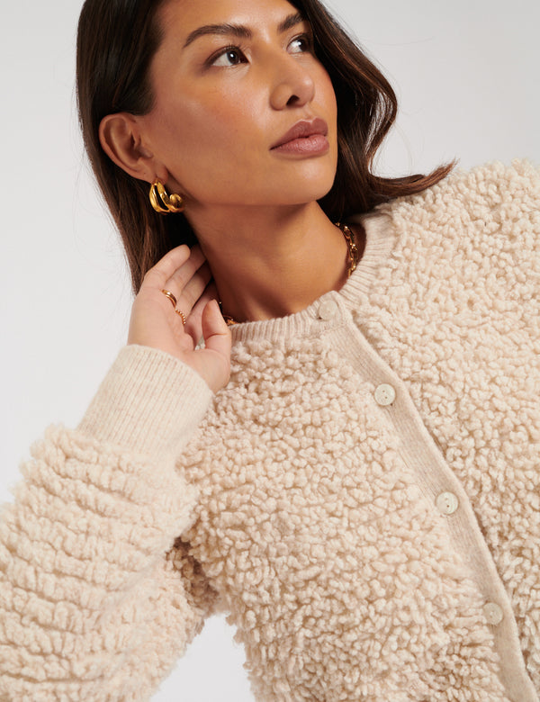 Cream Crew Neck Fringed Cardigan