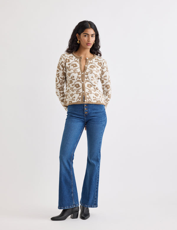 Cream Floral Knitted Cardigan