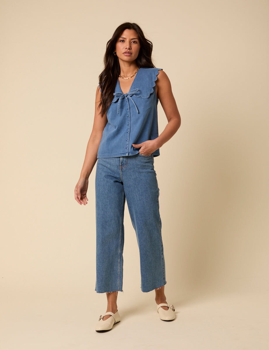 Blue Denim Sleeveless Birdie Top