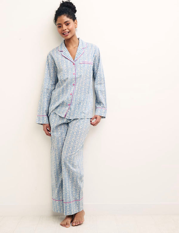 Blue Floral Long Sleeve Revere Pyjamas
