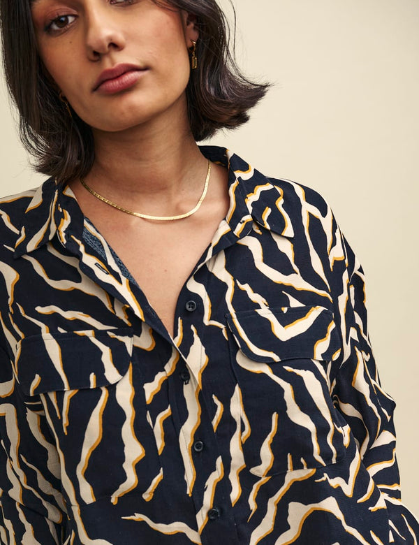 Animal Print Long Sleeve Utility Shirt