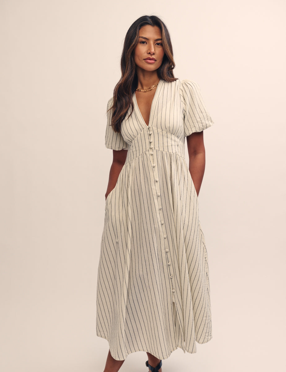 Cream Pinstripe Starlight Midi Dress